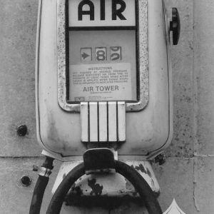 Vintage air pump used by pilots to put air in the tires before flying out to their next destination.