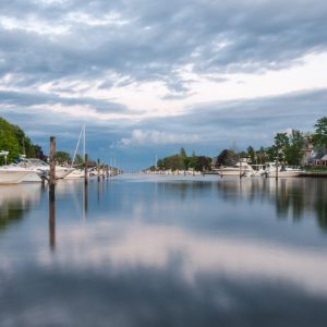 Early morning waterscape view of the canal in Brightwaters.