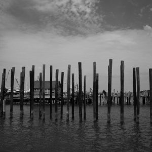 Greenport Boat Marina in black and white