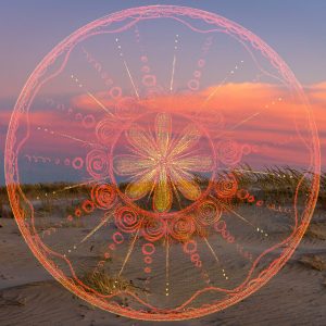 Two beautiful energies come together. My hand drawn mandala "Dawning of a New Day" blended with my