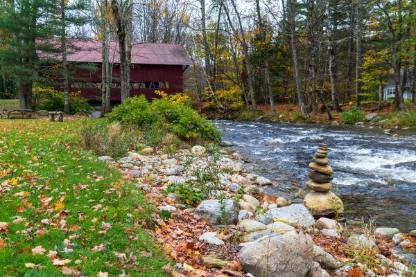 Another very tranquil spot in Stowe. Flowing water, a covered bridge and a rock cluster, commonly