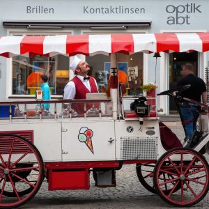 Ice Cream Street Vendor 99 The ice cream vendor strolls through the streets of Oberammergau selling his treats. Brings back