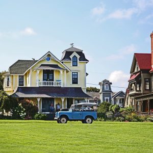 Blue Truck and houses in Oak Bluffs, Marthas Vineyard.