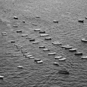 Boats off the Amalfi Coast. B&W Photo.