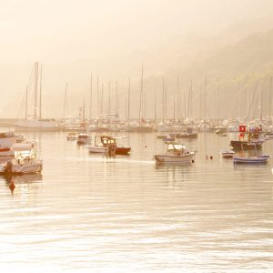Boats resting in Vibo Valentia Marina, after sunrise. Calabria, Italy.