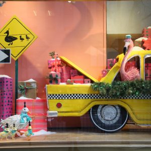 Holiday window display at Anthropologie store near Rockville Center, NYC.