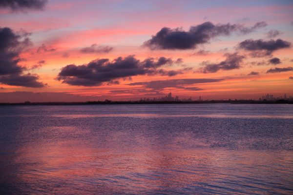 Profound sunset  over Jamaica Bay in Rockaway Beach, Queens. NY.