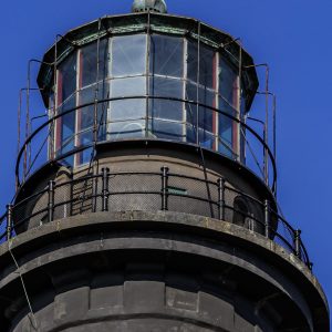 Detailed view of the top of the Fire Island Lighthouse Lamproom architecture.