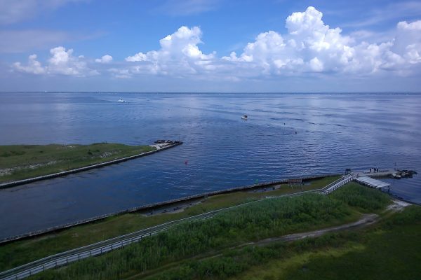Aerial view of the Watch Hill Channel on a Sunday morning usually displays boaters coming and going