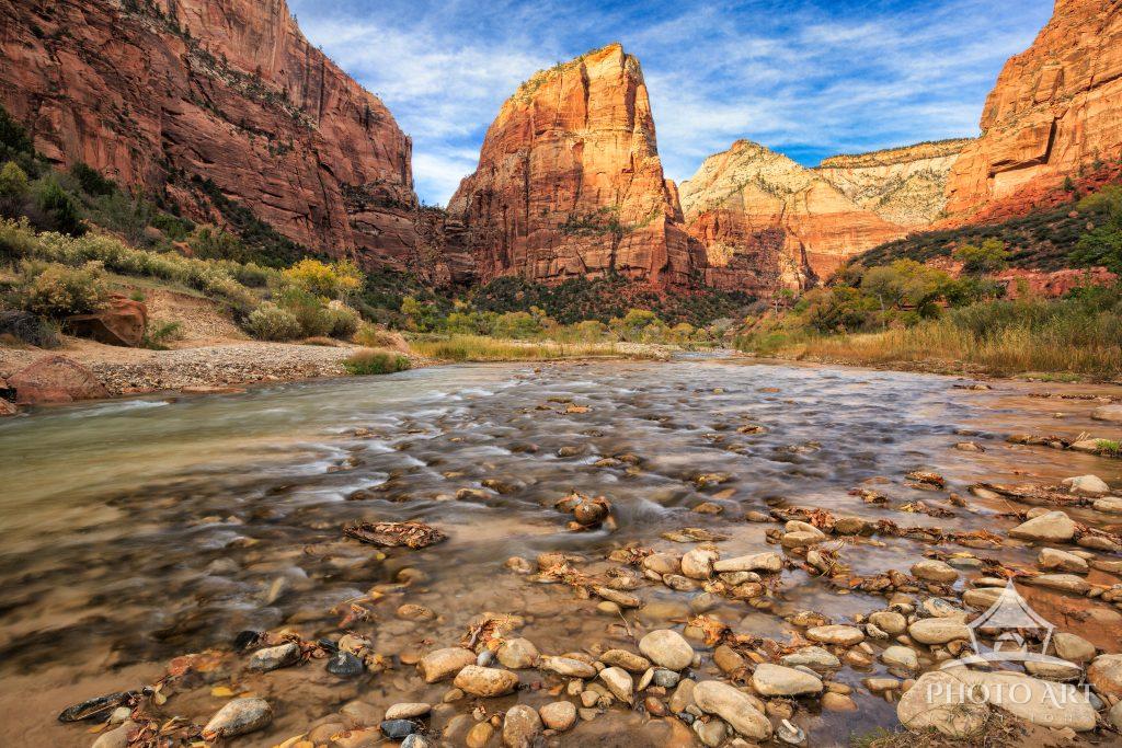 Late afternoon light heightens the colors in the Navajo sandstone formations on Angel's Landing and