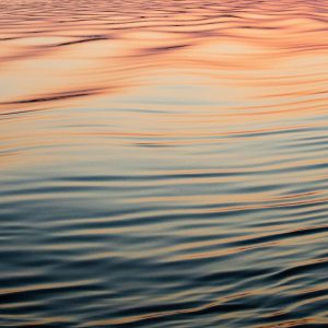 A closeup of sunset reflections on water. This night was completely still until a boat passed by and