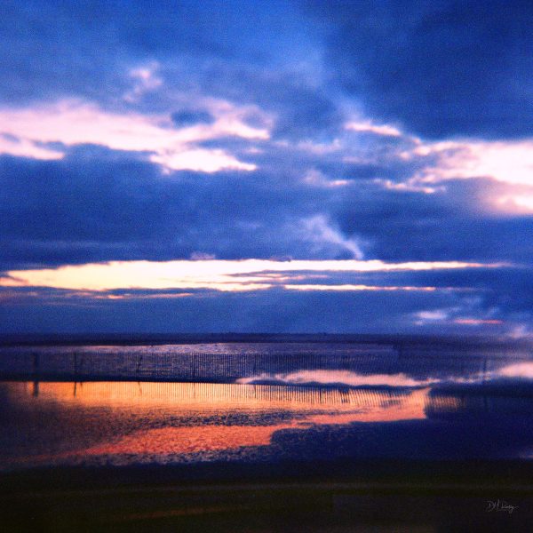 Double exposure of a sunset and puddles at Jones Beach after a rain storm. Shot with a Holga 120N