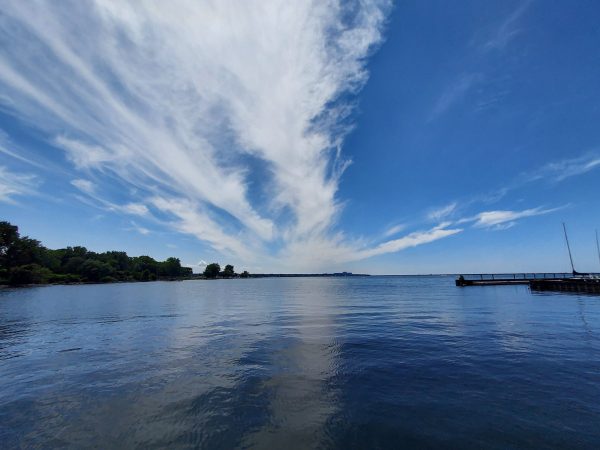 This shot of the Lake Erie Harbor was taken from the west bank break wall of the Cuyahoga River,