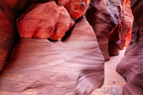 Slot canyon and narrows near Wire Pass, Utah. Wind and flash floods shape and mold the walls of the