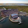 An aerial view of the Northwell Health at Jones Beach Theater located in Jones Beach State Park in