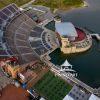 An aerial view of the Northwell Health at Jones Beach Theater located in Jones Beach State Park in