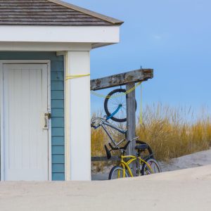 The Robt Moses Lifeguard Shack is securely padlocked for the year but the island transportation was
