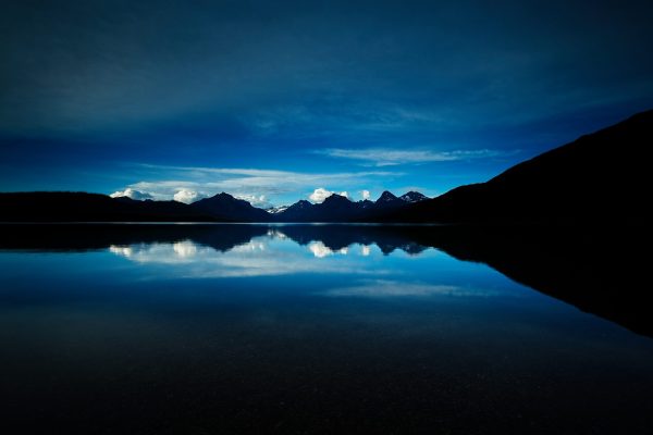 Evening shoot of Lake McDonald with the last light on the mountains.