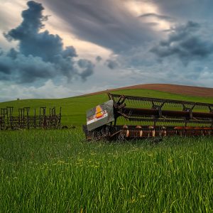 Farming equipment in field.