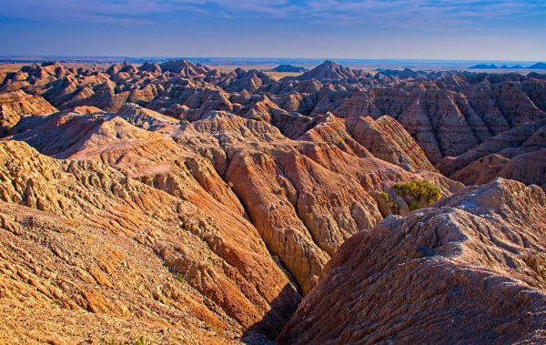 View of rock formations at Badlands National Park.