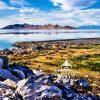 The Great Salt Lake with a view of Antelope Island in the background. The lake lies in parts of five
