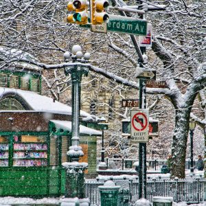 Remnants of a snowfall on the upper west side of Manhattan.