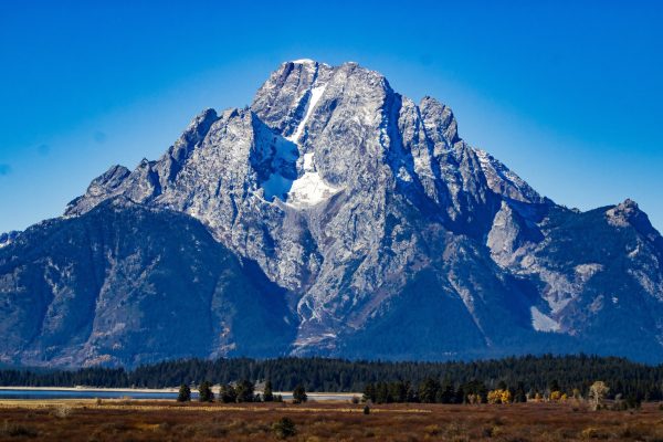 Mount Moran at 12605ft and Skillet Glacier over looking the valley breathtaking view.