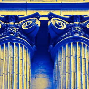 This is a posterization creating a vivid and detailed depiction of two classical Ionic columns. The