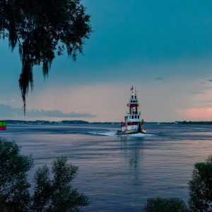 Heading up the Intracoastal Waterway, back into Charleston Harbor at sunset. Originally out to