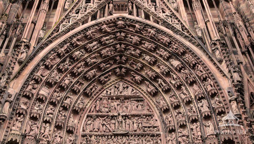Close up shot of the Cathédrale Notre-Dame-de-Strasbourg.  Strasbourg, France.