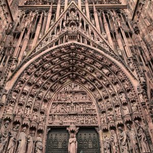 Close up shot of the Cathédrale Notre-Dame-de-Strasbourg.  Strasbourg, France.