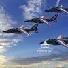 This a photograph capturing a formation of French jet aircraft during an airshow. They are flying