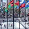 This is a photograph of the Rink at Rockefeller Center. On display is a vibrant display of