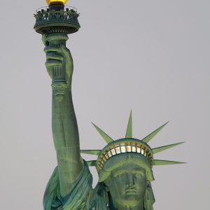 Golden Hue of the Statue of Liberty's torch and crown.
