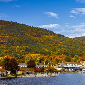 A view of the fall colors off downtown Lake George. Beautiful fall weather & colors.
