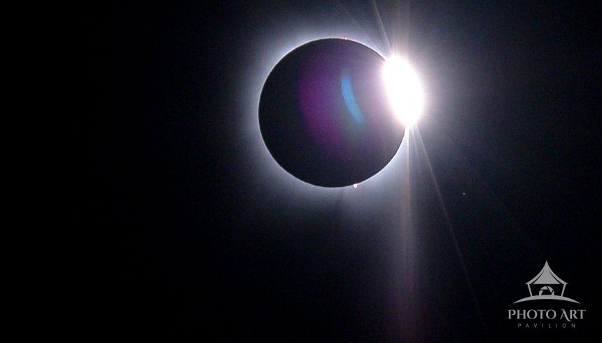 Iconic view of the Diamond Ring during the total solar eclipse on April 8, 2024 in Fort Worth Texas.