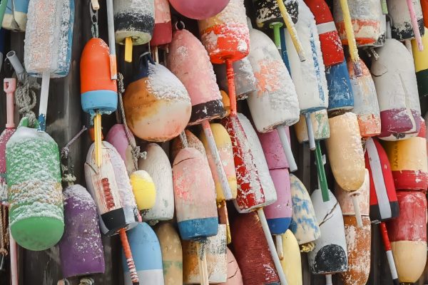 Lobster trap buoys have a history rooted in early lobster fishing practices, with buoy lines and