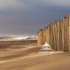 Storm fencing protects the fragile dunes against the ravages of winter surf.