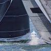 Enterprise (US-27) crosses Defender (US-33) close aboard during the 12-Metre Worlds in Newport, RI.