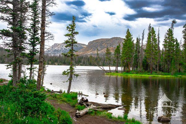 Mirror Lake, a picturesque alpine lake located in the high Uinta Mountains in Utah situated at an