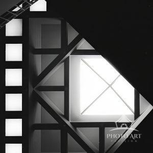Looking up at a Museum Skylight, taken with BW 35mm file