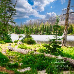 Mirror Lake, a picturesque alpine lake located in the high Uinta Mountains in Utah situated at an