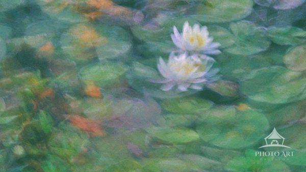 Dreamy washes of green and blue with the warm colors of yellow and orange appear like gentle