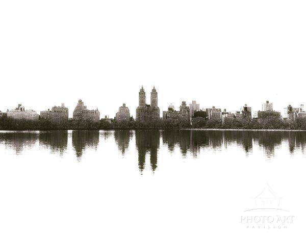 Central Park's Reservoir provides reflection of the  skyline.