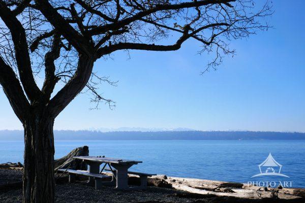 Peaceful place on the Beach with views of mountains in the distance