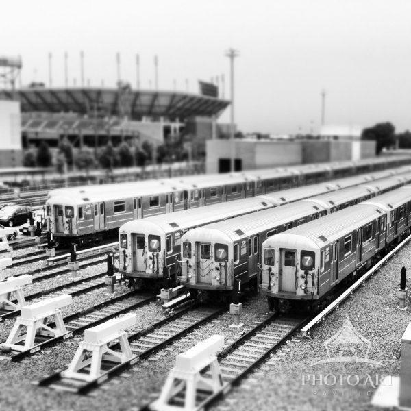 Subway trains awaiting the start of their day. I enjoyed making them look like toy trains.