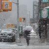 Snow softens the city, yet its color and character persist. An iconic New York City street moment,
