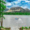 Mirror Lake, a picturesque alpine lake located in the high Uinta Mountains in Utah situated at an