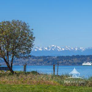 Ferry navigating Puget Sound in Seattle, WA.