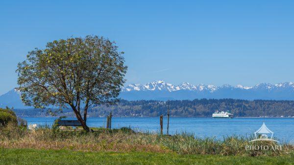 Ferry navigating Puget Sound in Seattle, WA.